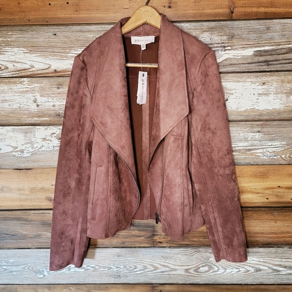 🕊️ Philosophy Vegan Suede Mauve Moto Jacket size XS - Picture 2 of 5